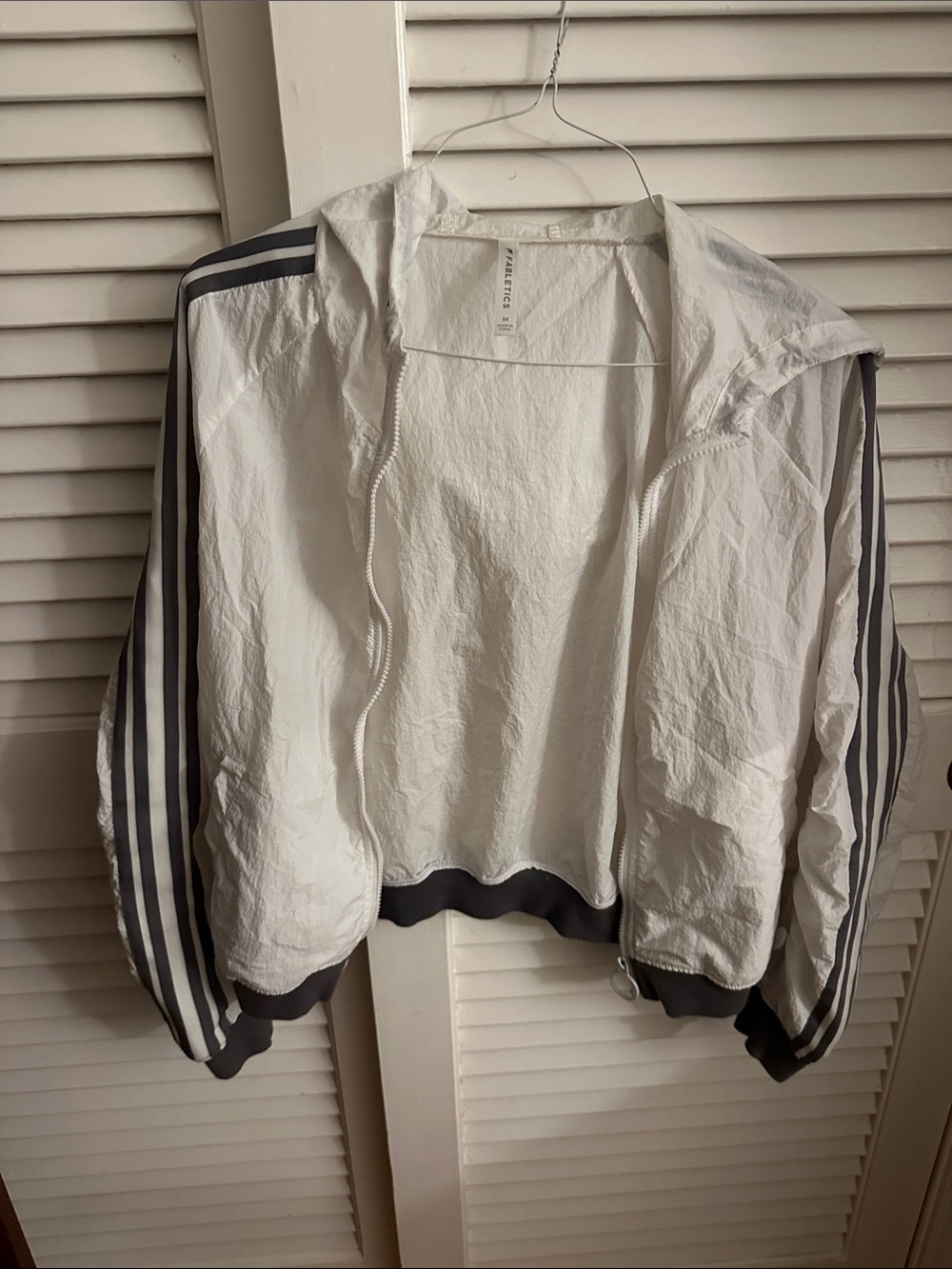 Fabletics White Hooded Jacket with Light Gray Accents